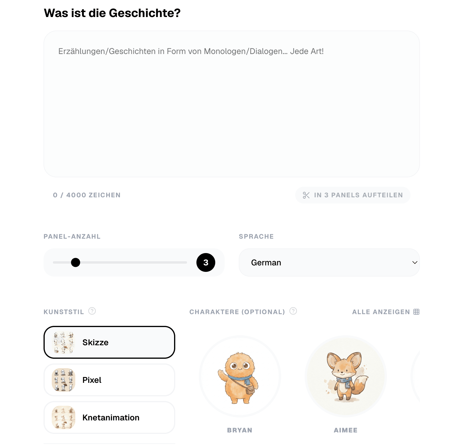 Slycee Studio Erstellungsseite für ein professionelles Comic-Szenario
