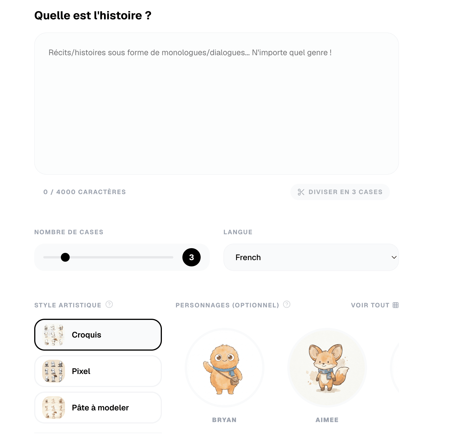 Page de création Slycee Studio pour écrire un scénario professionnel