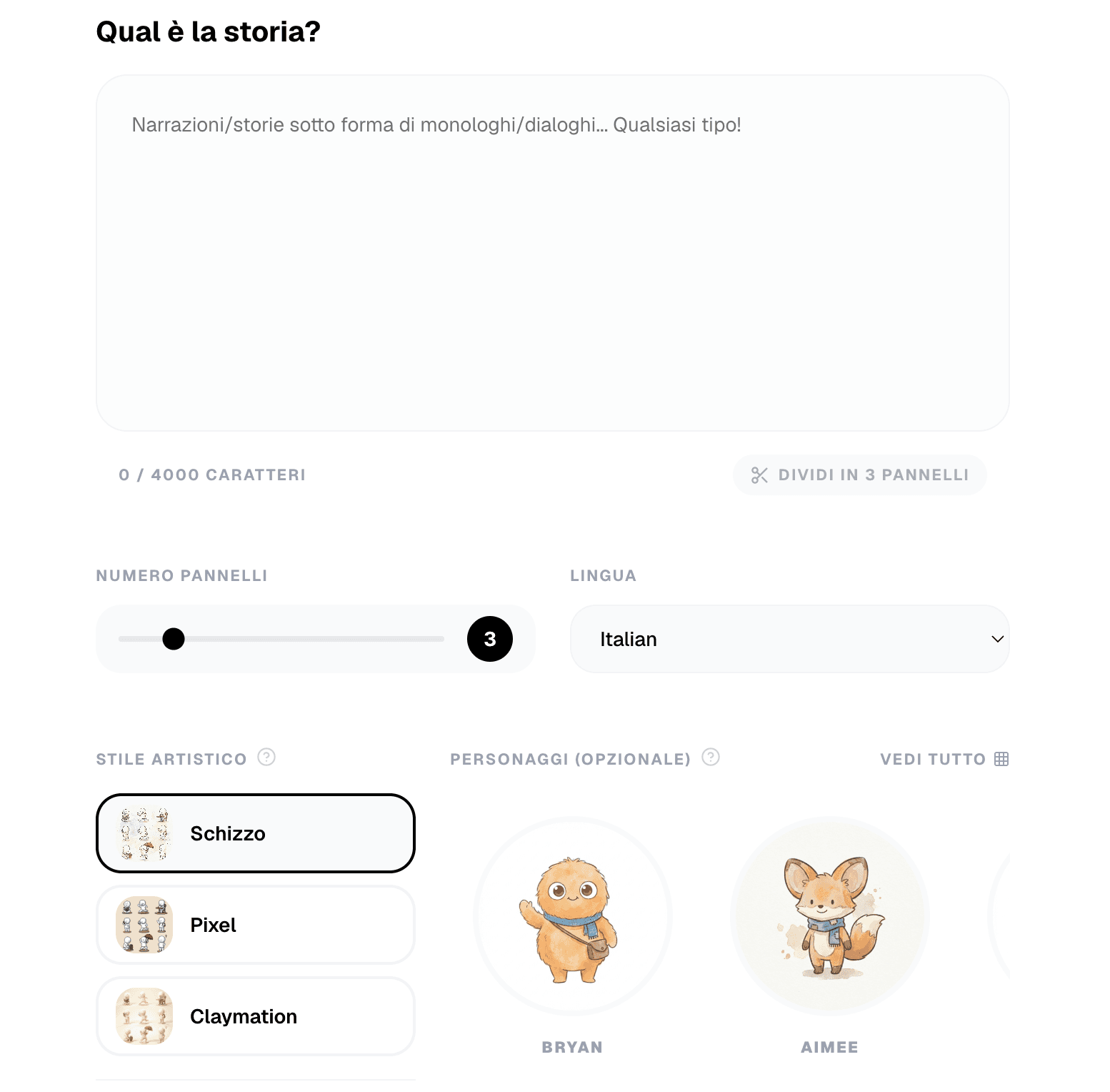 Pagina creazione Slycee Studio per scrivere uno scenario professionale