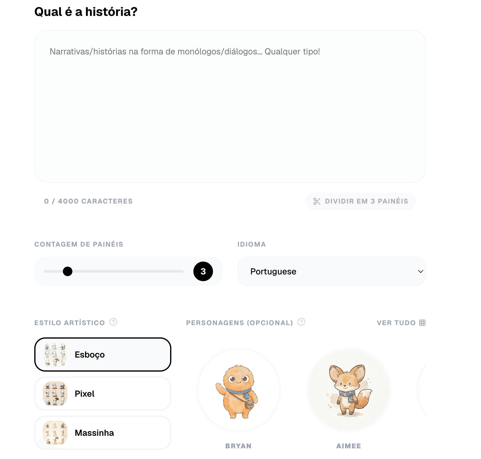 Página de criação do Slycee Studio para escrever um cenário profissional