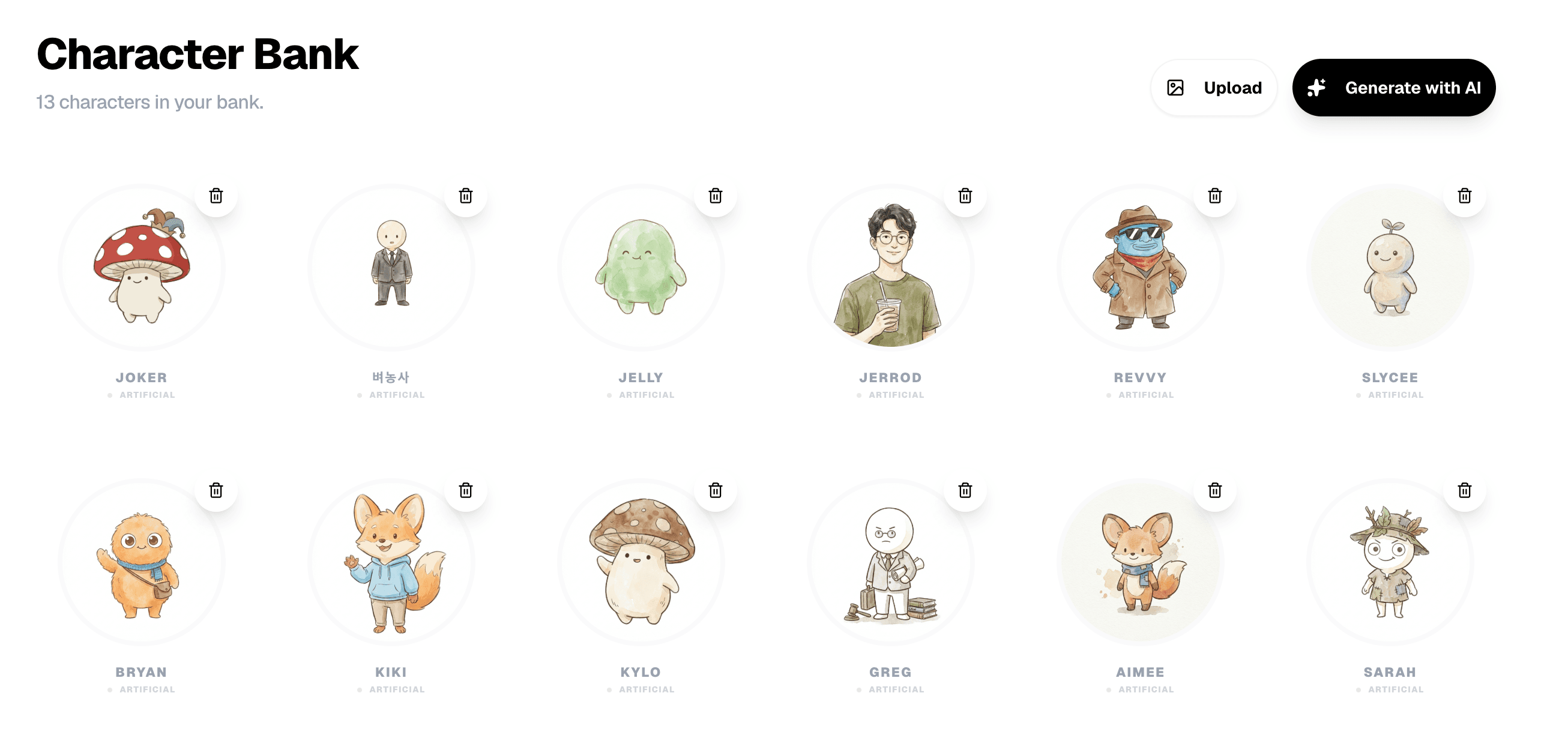 Slycee Studio Character Bank with professional personas