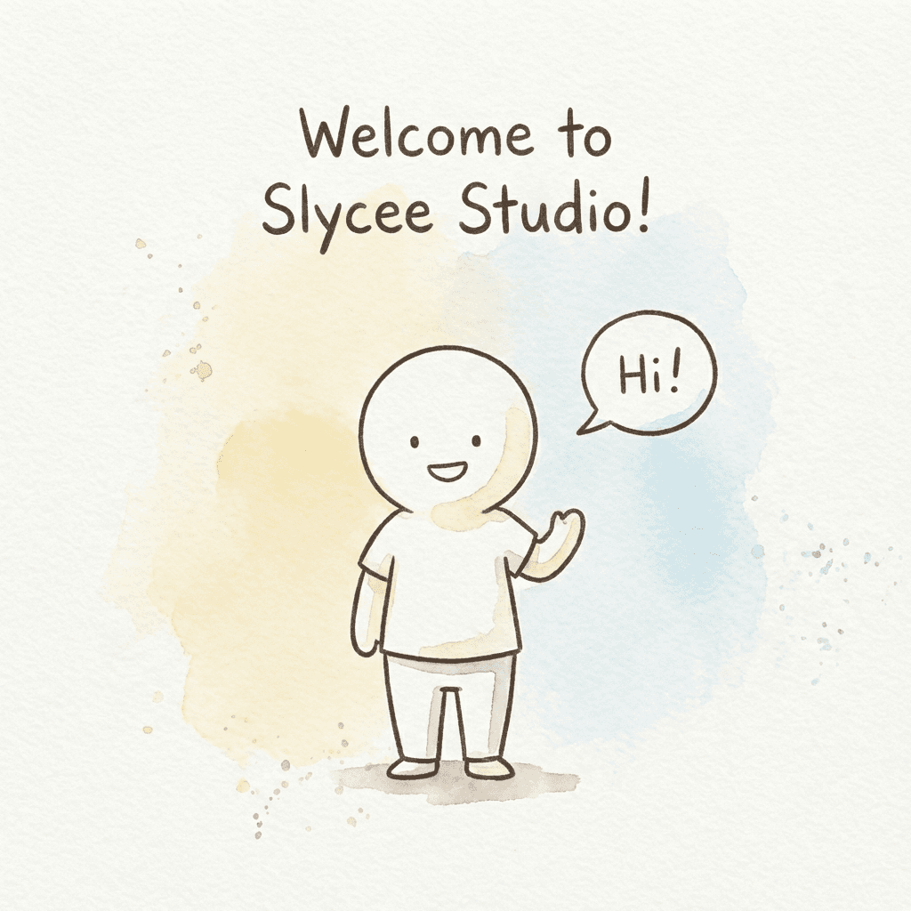 Comic panel welcoming the reader to Slycee Studio